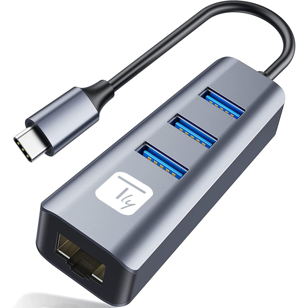 Techly IDATA USB-ETGIGA3CA Carte réseau/Adaptateur USB-C vers RJ45 Gigabit, hub 3x USB-A