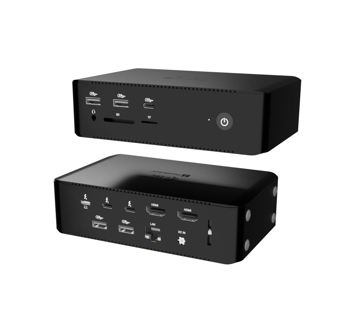 I-TEC Thunderbolt 5 Quattro Display DS 2xTB5 2xHDMI 1x2.5GLAN 1xAudio/Mic 1xUSB-C Gen2 4xUSB-A Gen2 SD+TF Cardreader PD 140W KL