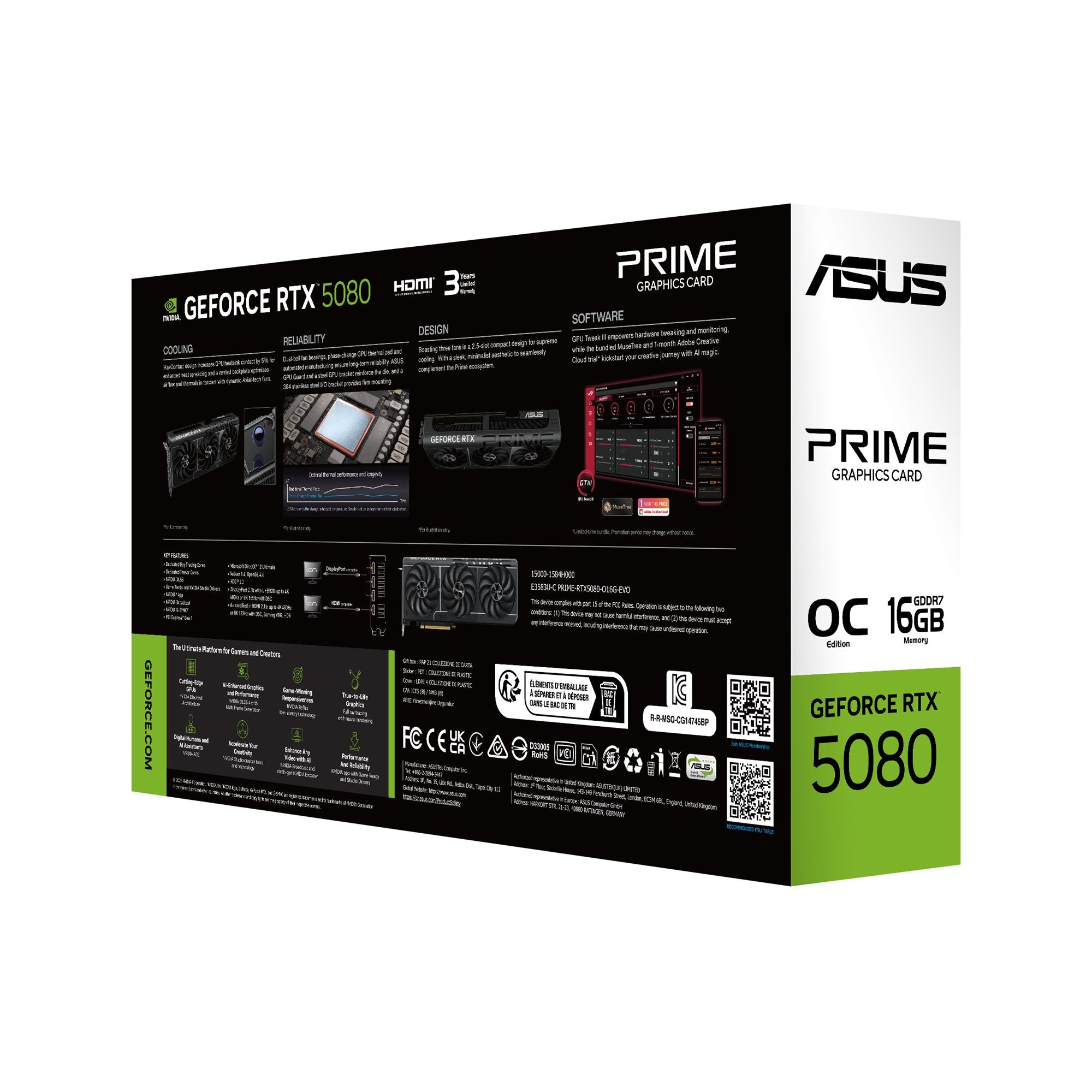 ASUS Prime GeForce RTX 5080 EVO OC Edition 16Go GDDR7 Graphics Card PCIe 5.0 HDMI DP 2.1