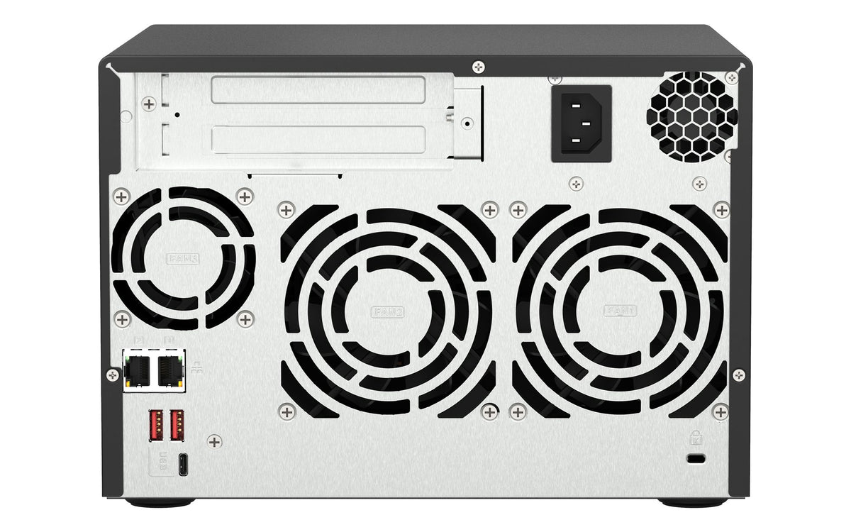QNAP 6-bay NAS AMD Ryzen Embedded V1500B 2.2GHz 8Go 6xSATA 6Gb/s bays 2xM.2 NVMe PCIe Gen3 SSD slots 2x2.5GbE LAN optional 10GbE
