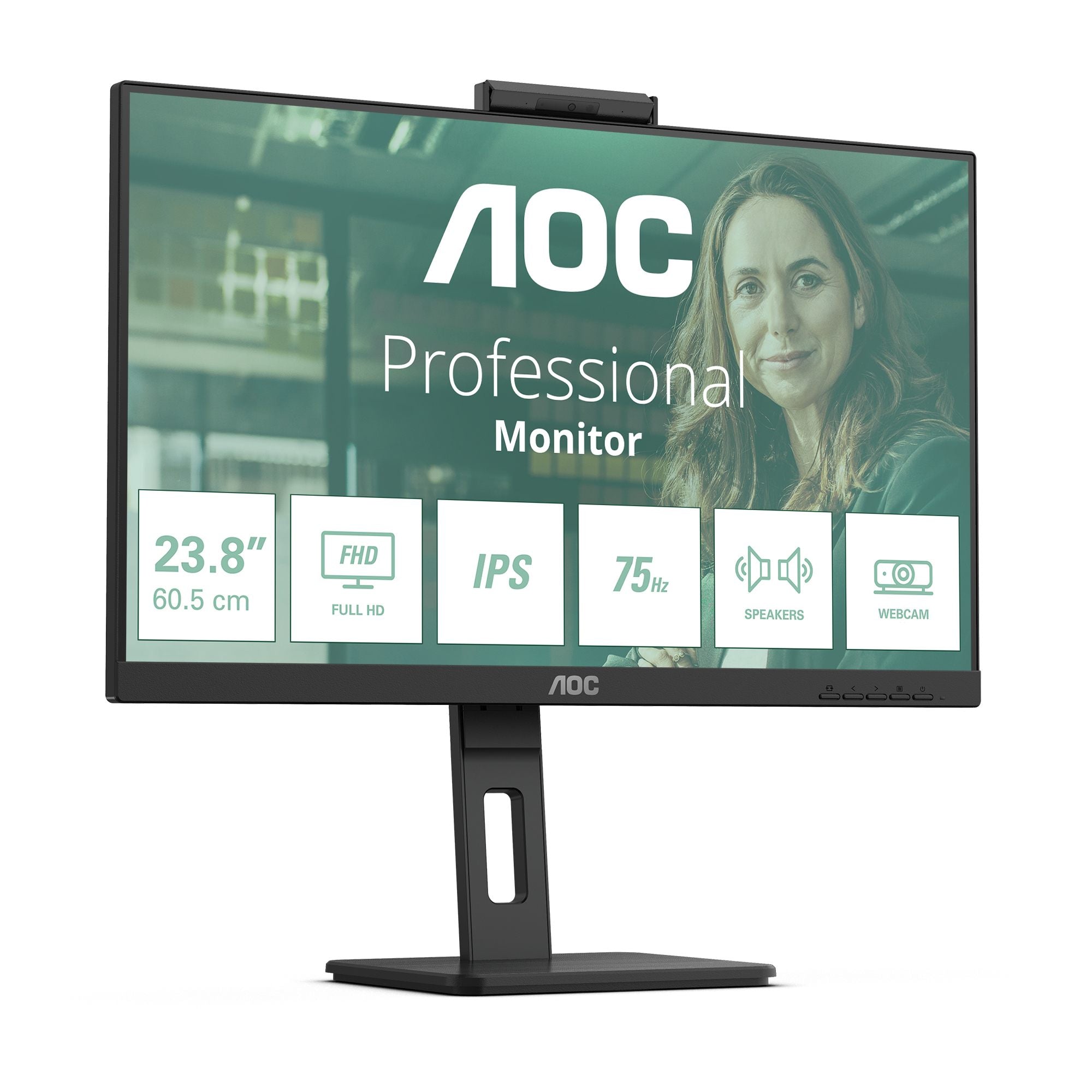 AOC 24P3QW Ecran 24"  1920 x 1080 Full HD (1080p) @ 75 Hz - IPS - 300 cd/m² - 1000:1 - 4 ms - 2xHDMI, DisplayPort - HP - WEBCAM