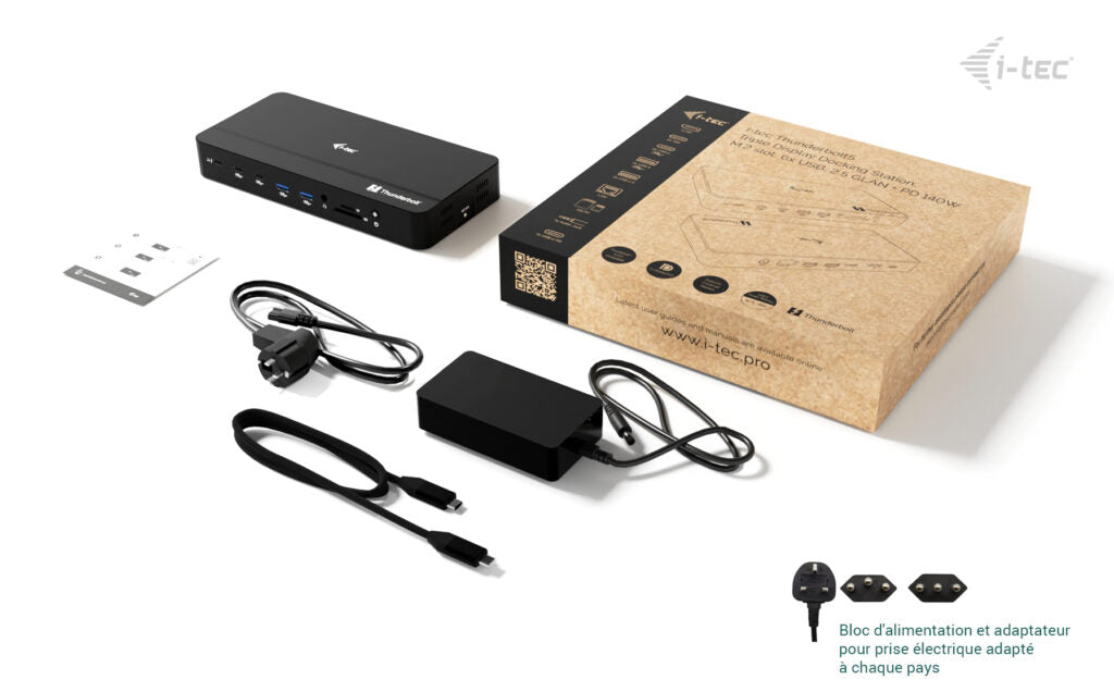 I-TEC TB5 Triple DisplayDS 2xTB5 1xDP 1x2.5GLAN 1xM.2 slot 1xAudio/Mic 2xUSB-C Gen2 2xUSB-A Gen2 2xUSB 2.0 SD+TF Cardreader PD 140W