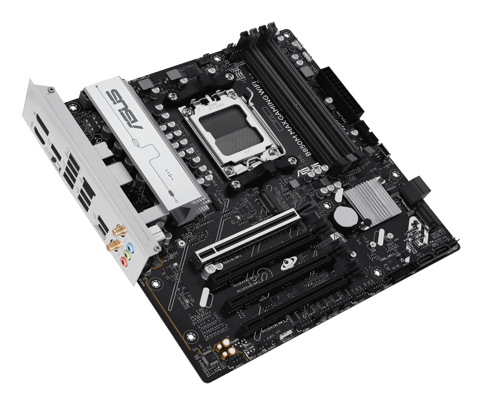 ASUS B850M MAX GAMING WIFI AMD AM5 mATX motherboard 4xDDR5 PCIe 5.0 3xM.2 1xHDMI 1xDisplayPort 4xSATA