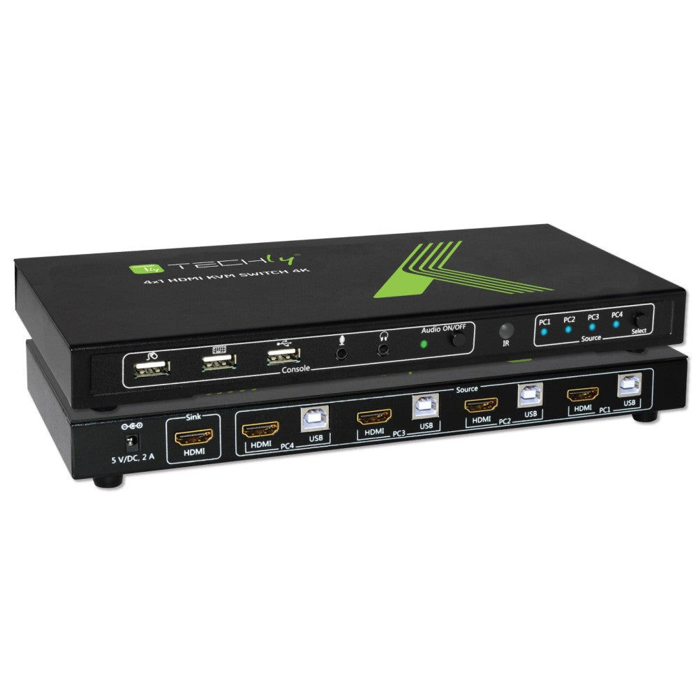 Techly IDATA KVM-HDMI4U Commutateur KVM 4x1 HDMI/USB 4K60Hz avec USB 2.0