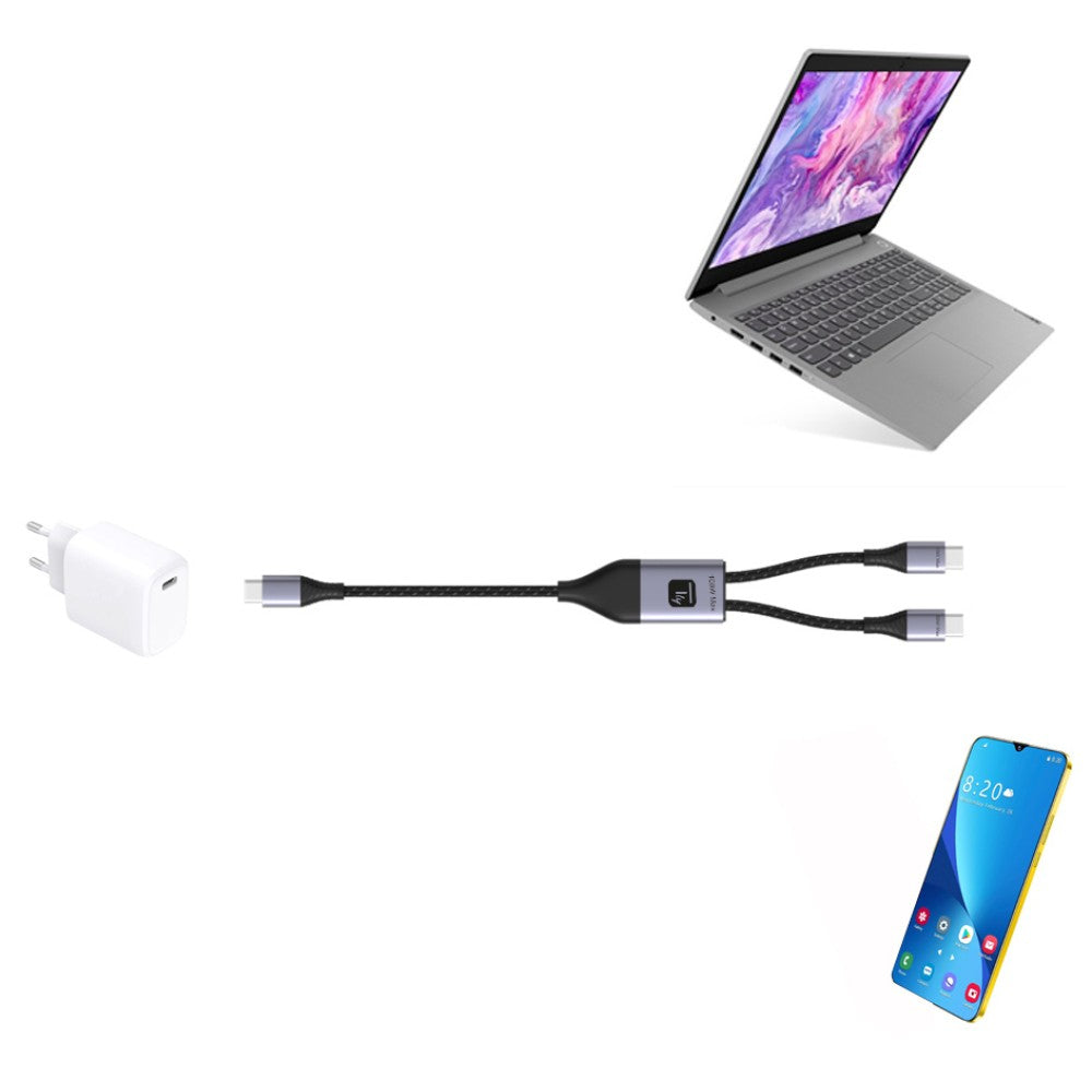 Techly ICOC MU2C-2C100W Câble de chargement USB-C vers 2x USB-C 100W 1,5m PD QC PPS