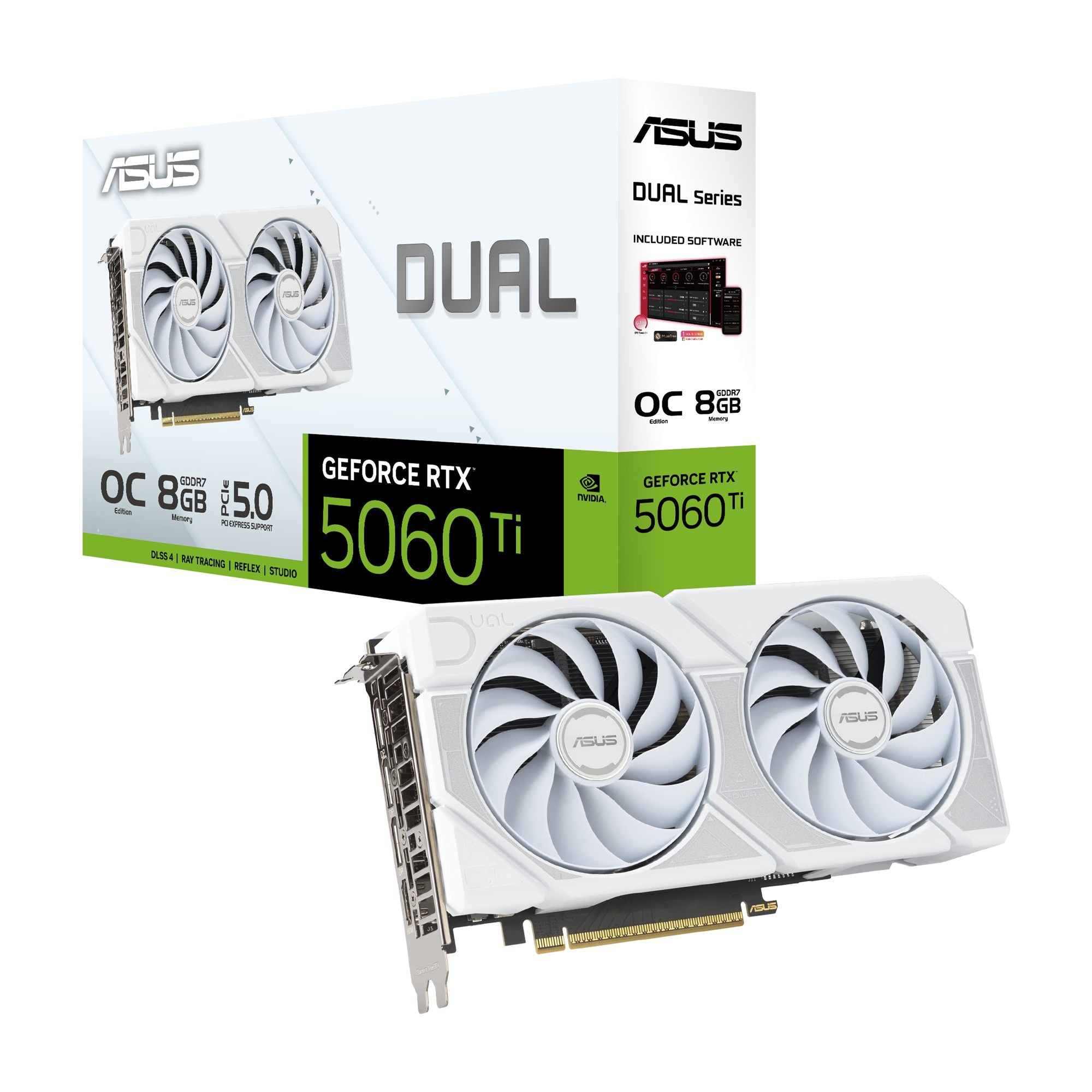 ASUS Dual GeForce RTX 5060 Ti 8Go GDDR7 White OC Edition PCIe 5.0 DLSS 4 HDMI 2.1b DisplayPort 2.1b