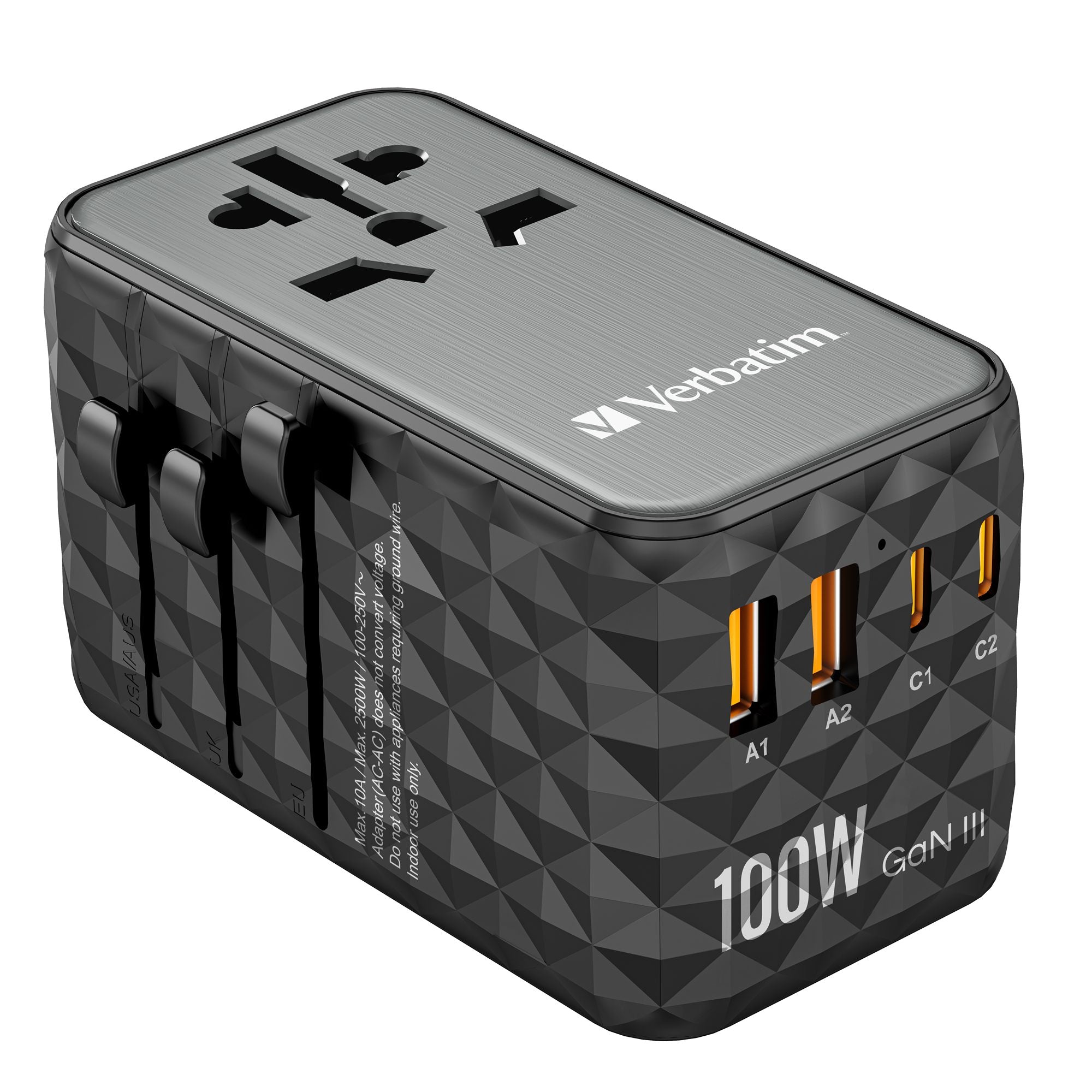 VERBATIM GAN III UNIVERSAL TRAVEL ADAPTER UTA-06 WITH 2 X USB-C PD 100W & QC 4+ / 2 X USB-A QC 3.00 WCF (P)