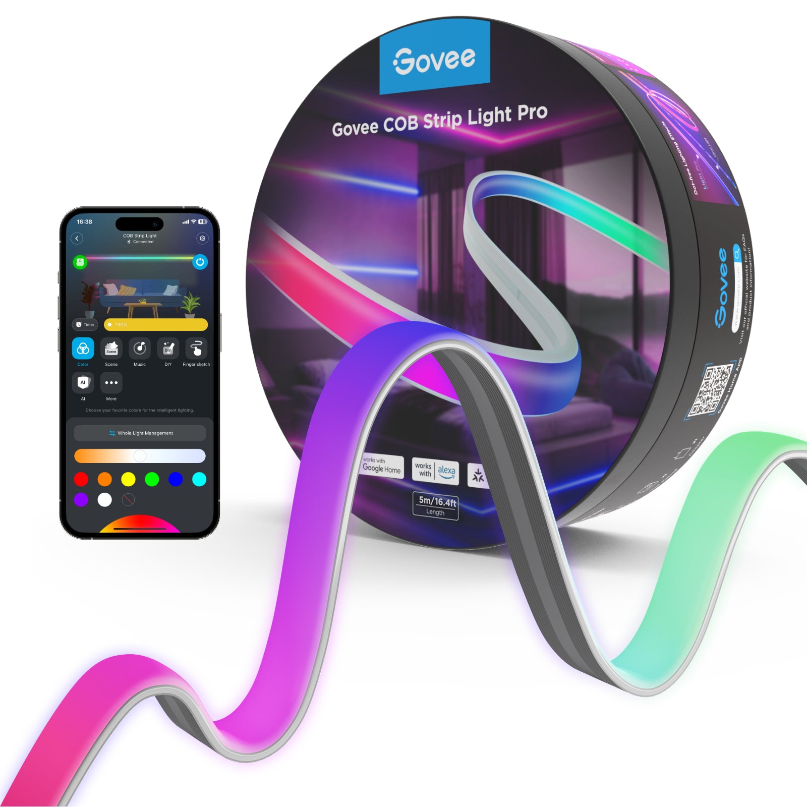 Govee H61E5 COB Bandes Lumineuses Pro 3m | Bande LED | Wi-Fi, Bluetooth, RGBICW