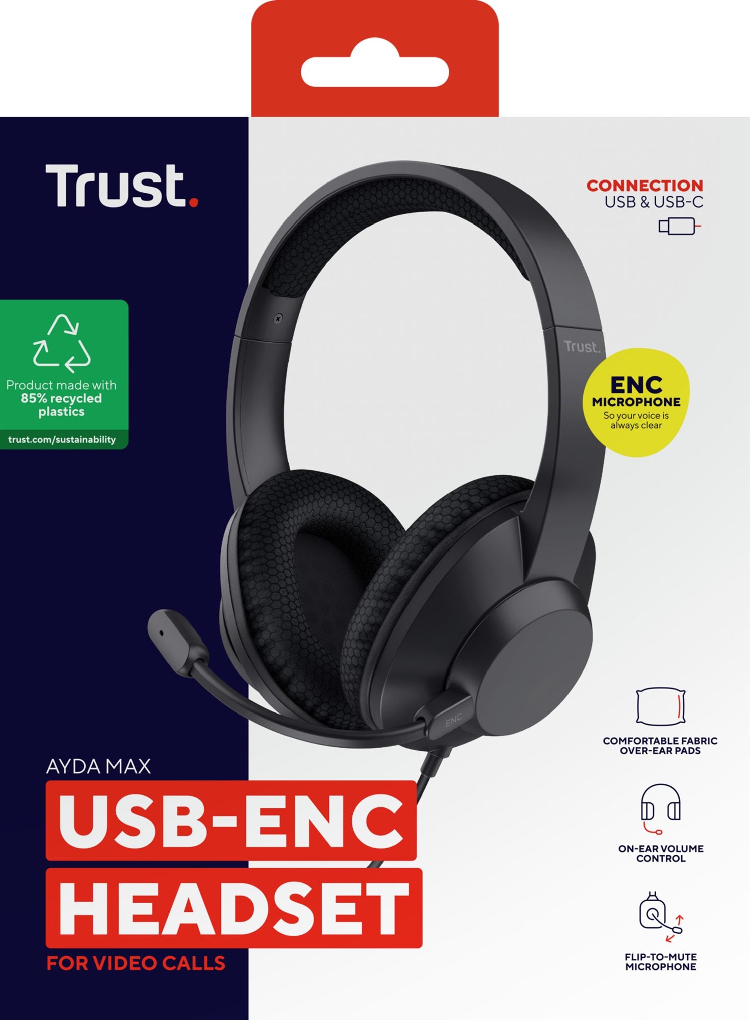 TRUST Casque-micro AYDA MAX ENC pour ordinateur USB