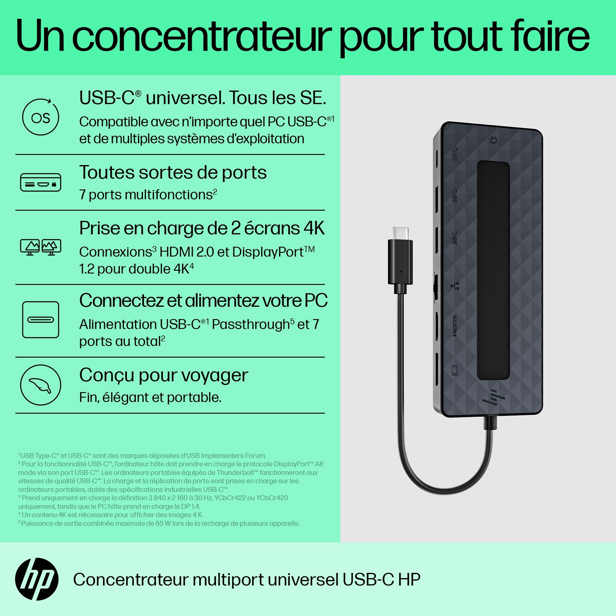 HP Universal USB-C Multiport Hub USB 3.2 Gen 1 (3.1 Gen 1) Type-C Noir