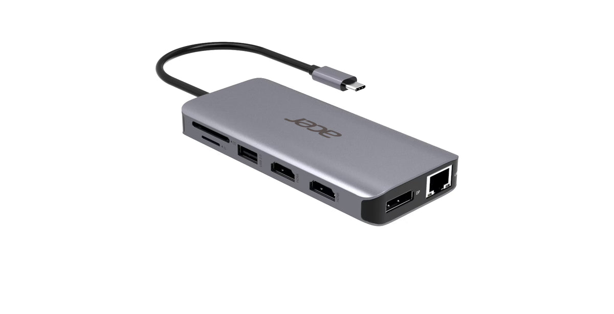 ACER 12-IN-1 TYPE-C DONGLE 2xUSB3.2 2xUSB2.0 2xHDMI DisplayPort Type C PowerDelivery SD Card reader TF Card reader 1000M Ethernet