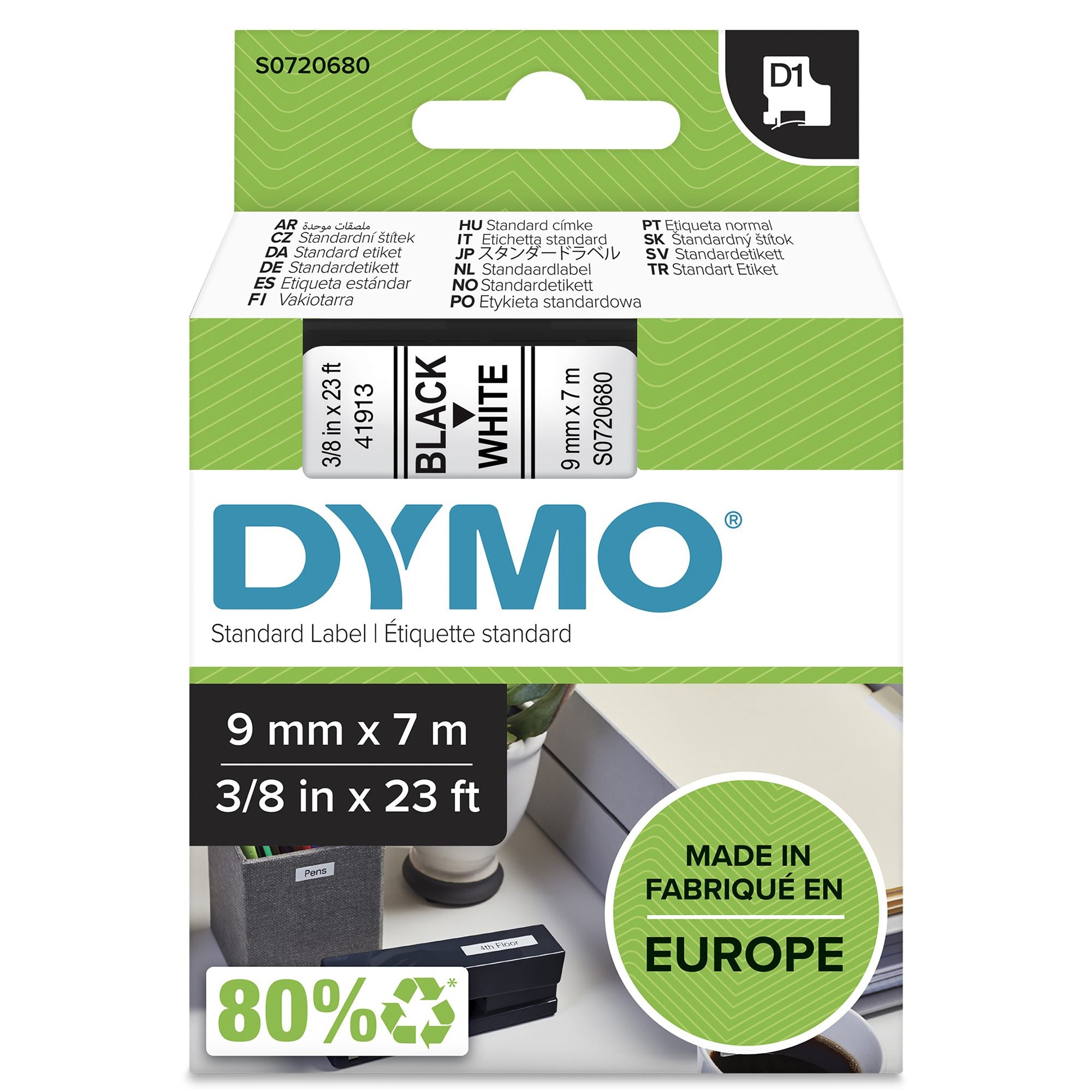 DYMO Ruban D1 - 9 mm noir sur blanc