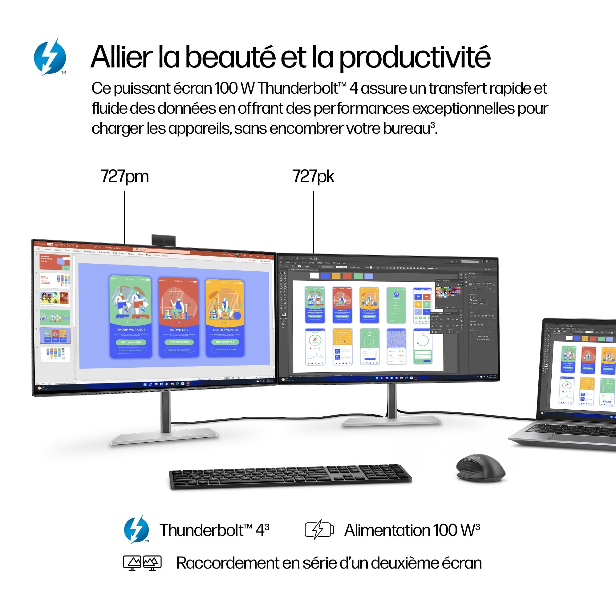 HP Écran 4K Série 7 Pro 727pk 27p 4K UHD 3840x2160 HDMI DisplayPort Thunderbolt