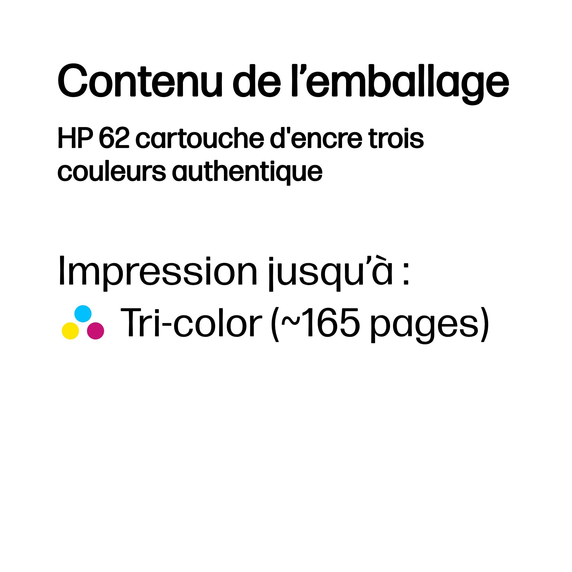 HP 62 original Tri-color Ink cartridge C2P06AE 301 Blister
