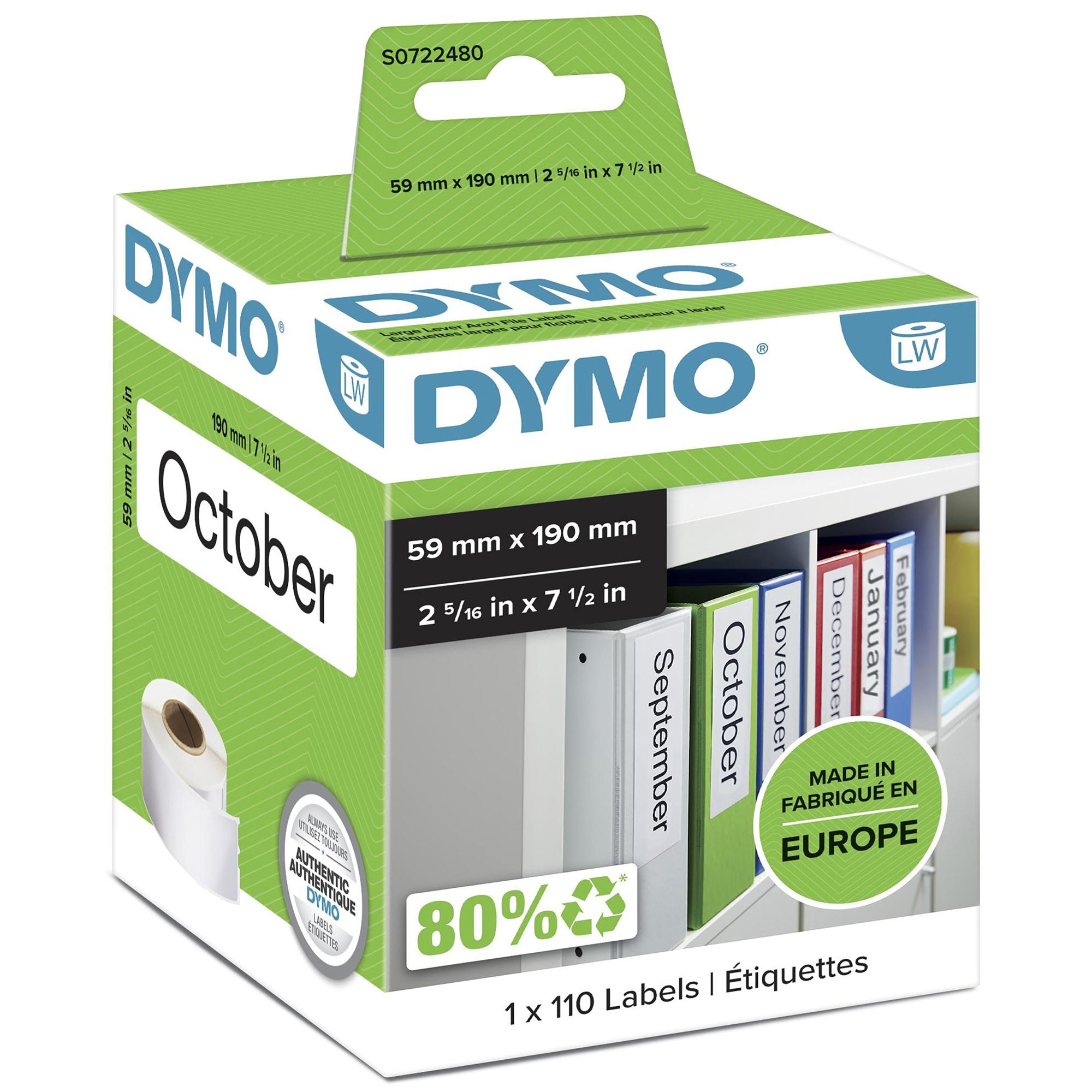 DYMO Rouleau de 110 étiquettes classeur 190 x 59 mm