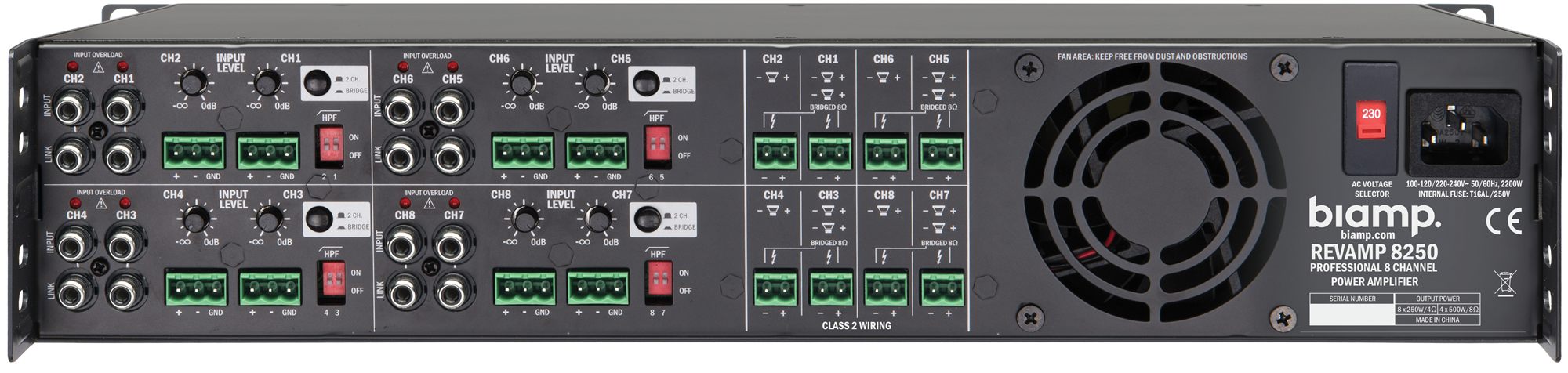 Biamp Professional 8 Channel Power Amplifier (4x 240W/100V)