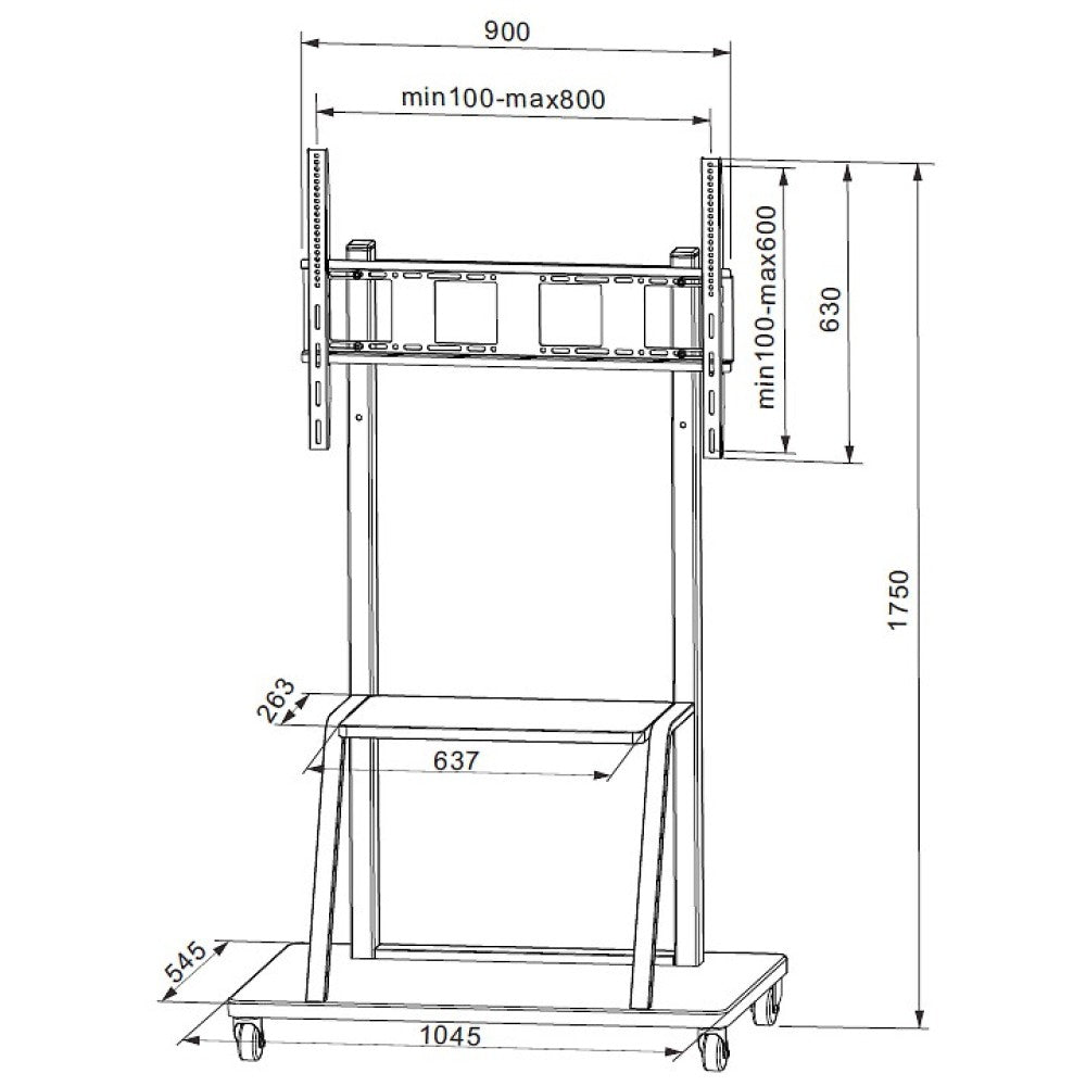"Techly ICA-TR30 Support TV mobile 55-100"" jusqu'a 150kg réglable 2 étageres"