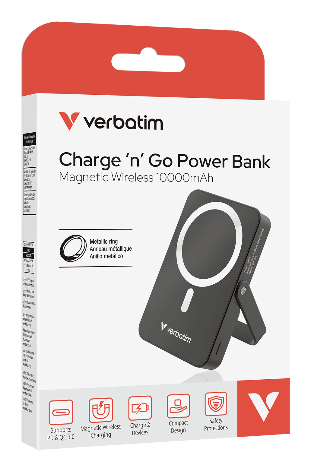 VERBATIM CHARGE N GO POWER BANK WITH STAND MAGNETIC WIRELESS 10000MAH - BLACK WCF (P)