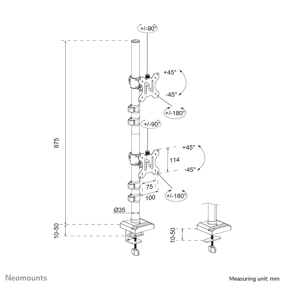 Neomounts DS60-600BL2V Dual monitor arm