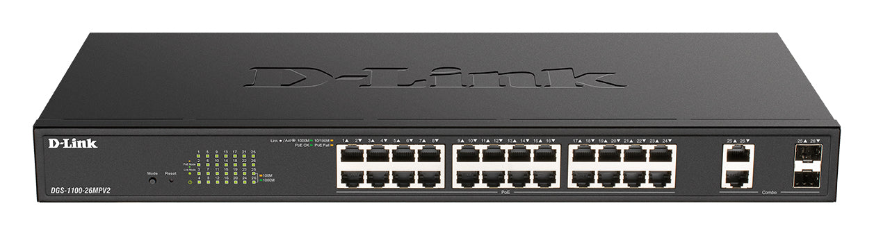 D-LINK 26-Port Layer2 PoE+ Gigabit Smart Managed Switch 24x 10/100/1000Mbps TP RJ-45 PoE Port 802.3at Power-over-Ethernet