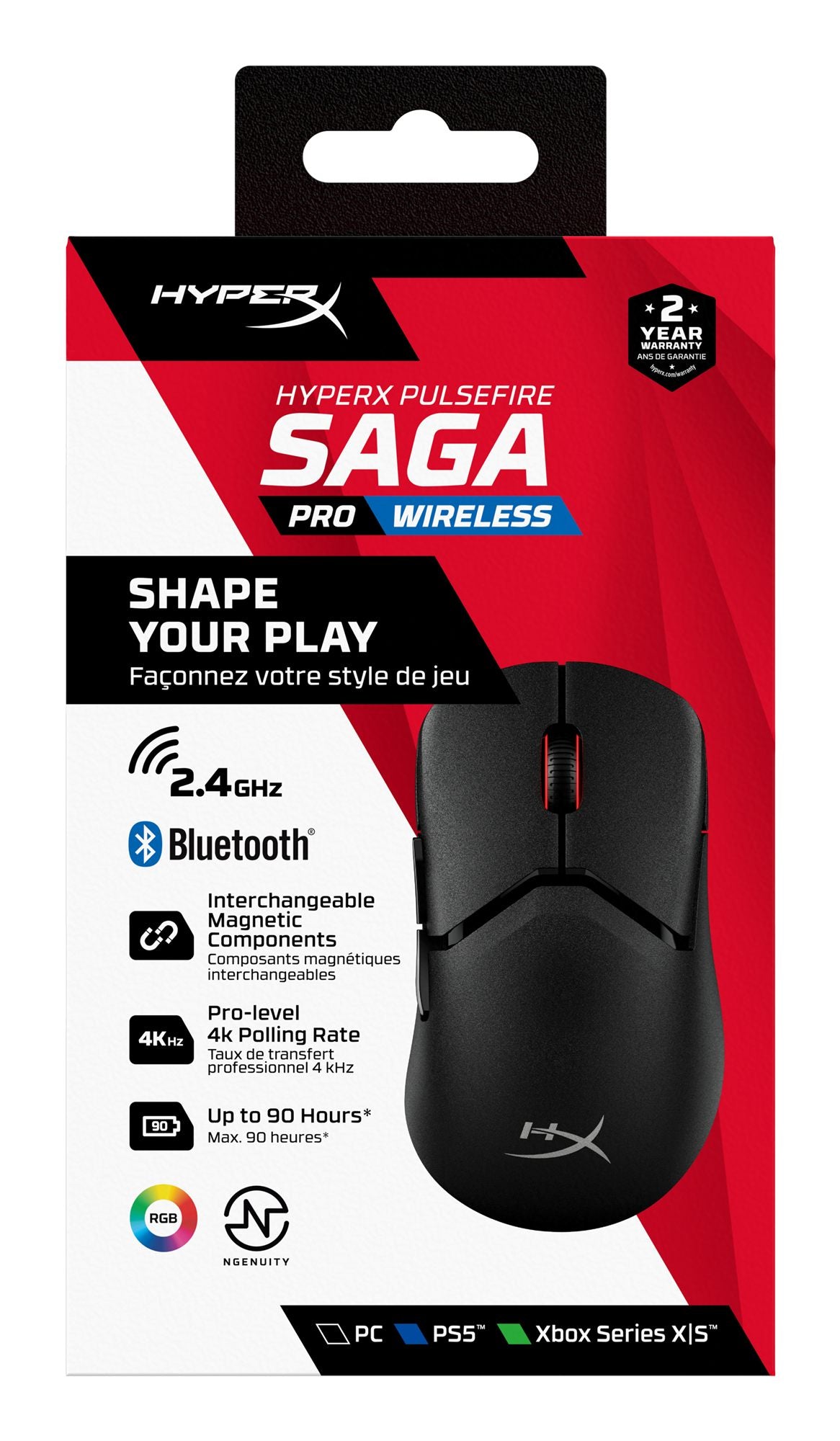 Souris de jeu sans fil HyperX Pulsefire Saga Pro (Noire)