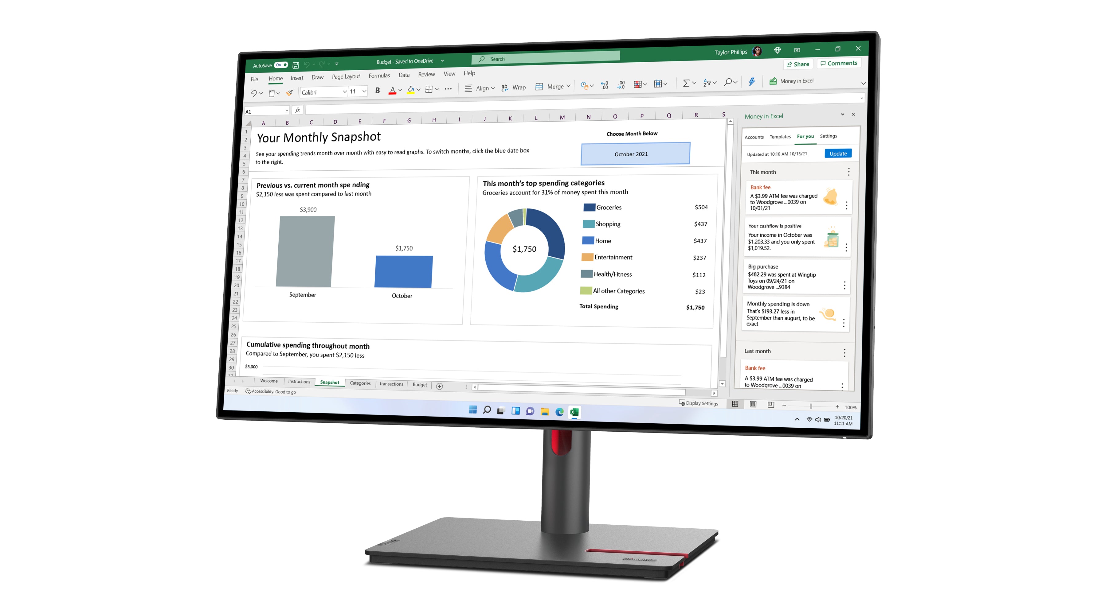 LENOVO ThinkVision P27h-30 27inch 2560x1440 IPS 16:9 350cd/m2 HDMI DP USB Hub