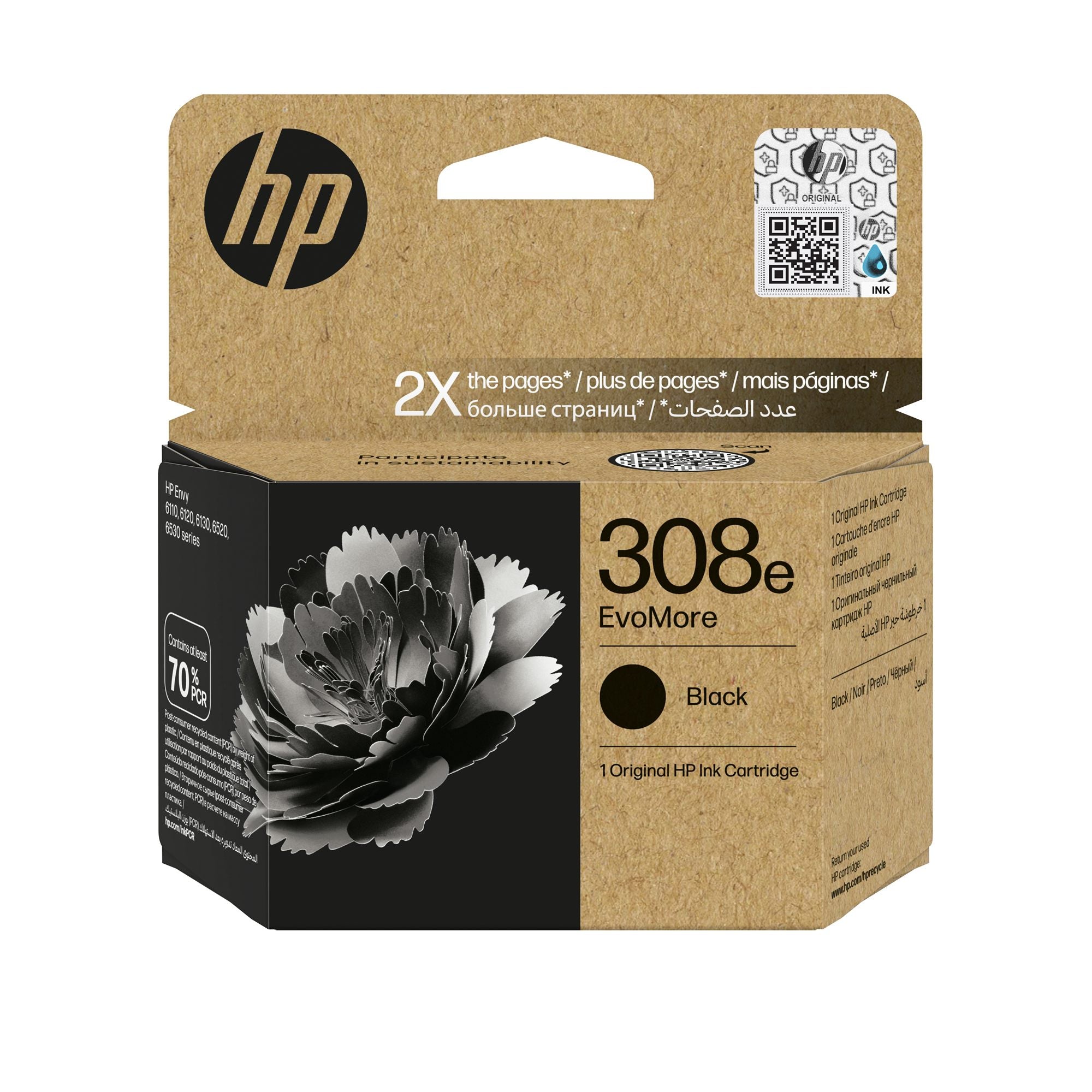 HP 308e EvoMore Black Original Ink Cartridge cartouche d'encre 1 piece(s) Rendement standard