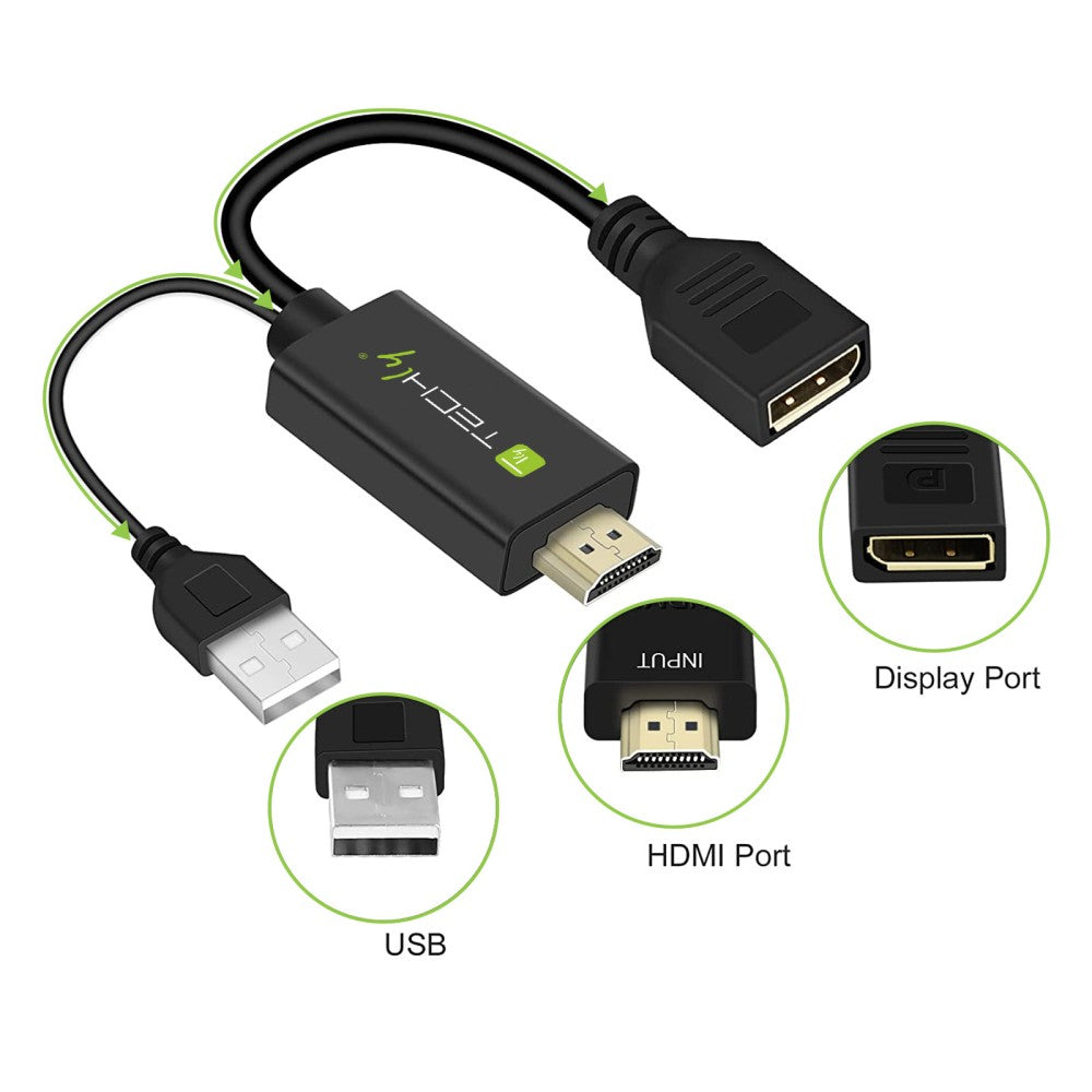 Techly ICOC HDMI-DP12A Adaptateur HDMI vers DisplayPort alimenté par USB 4K*30Hz M/F