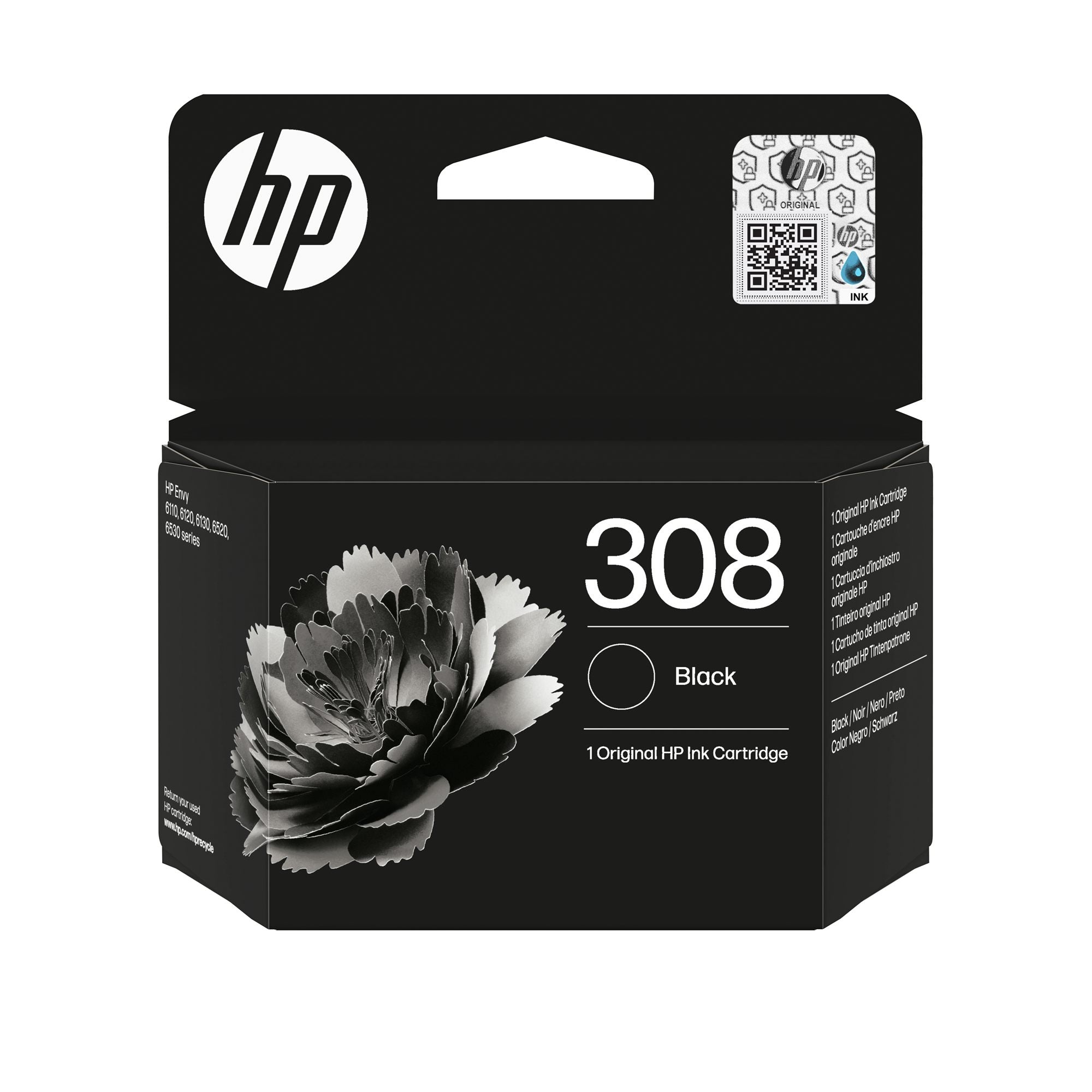 HP 308 Black Original Ink Cartridge cartouche d'encre 1 piece(s) Rendement standard