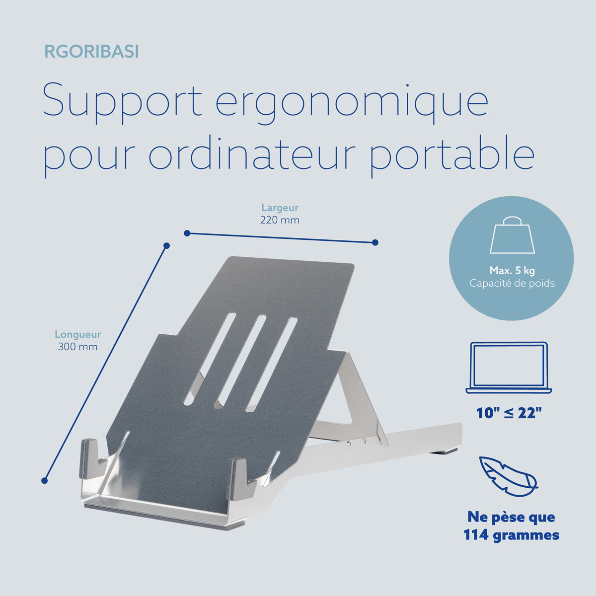 R-GO TOOLS Support pour PC portable Riser Basic, argent