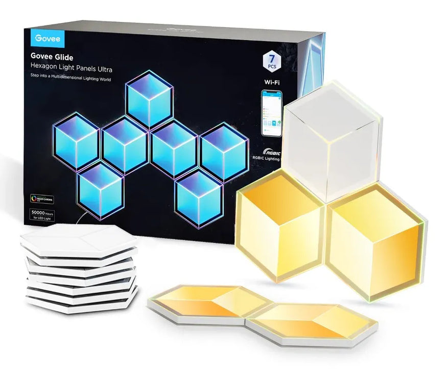 Govee H606A Glide Hexagon Light Panels Ultra 7-pack | Éclairage LED | RGBIC, 2.4GHz Wi-Fi, Bluetooth