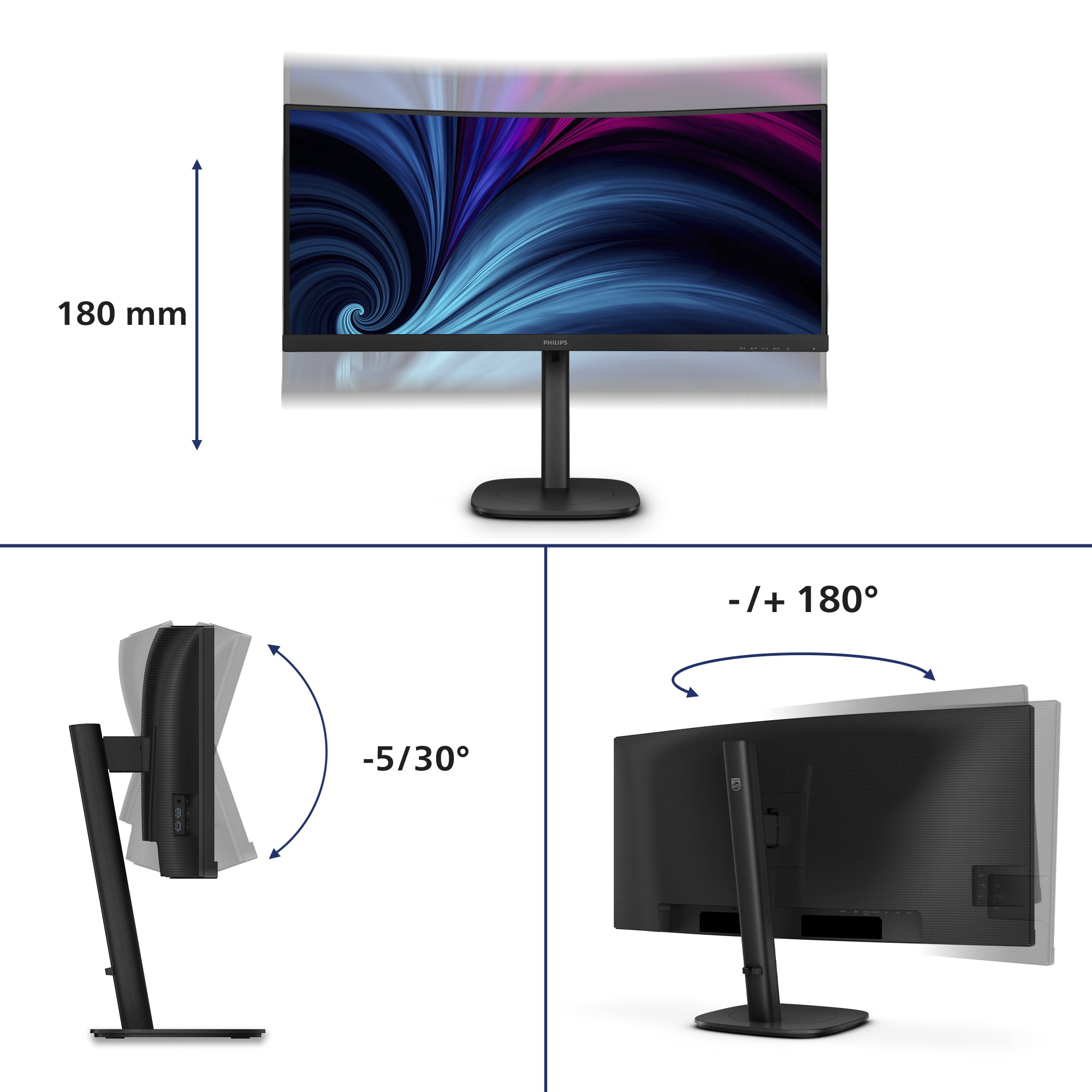 PHILIPS 34B2U3600C/00 34inch Curved Monitor 3440x1440 HDMI DP RJ-45 USB USB-C DOCK 90W