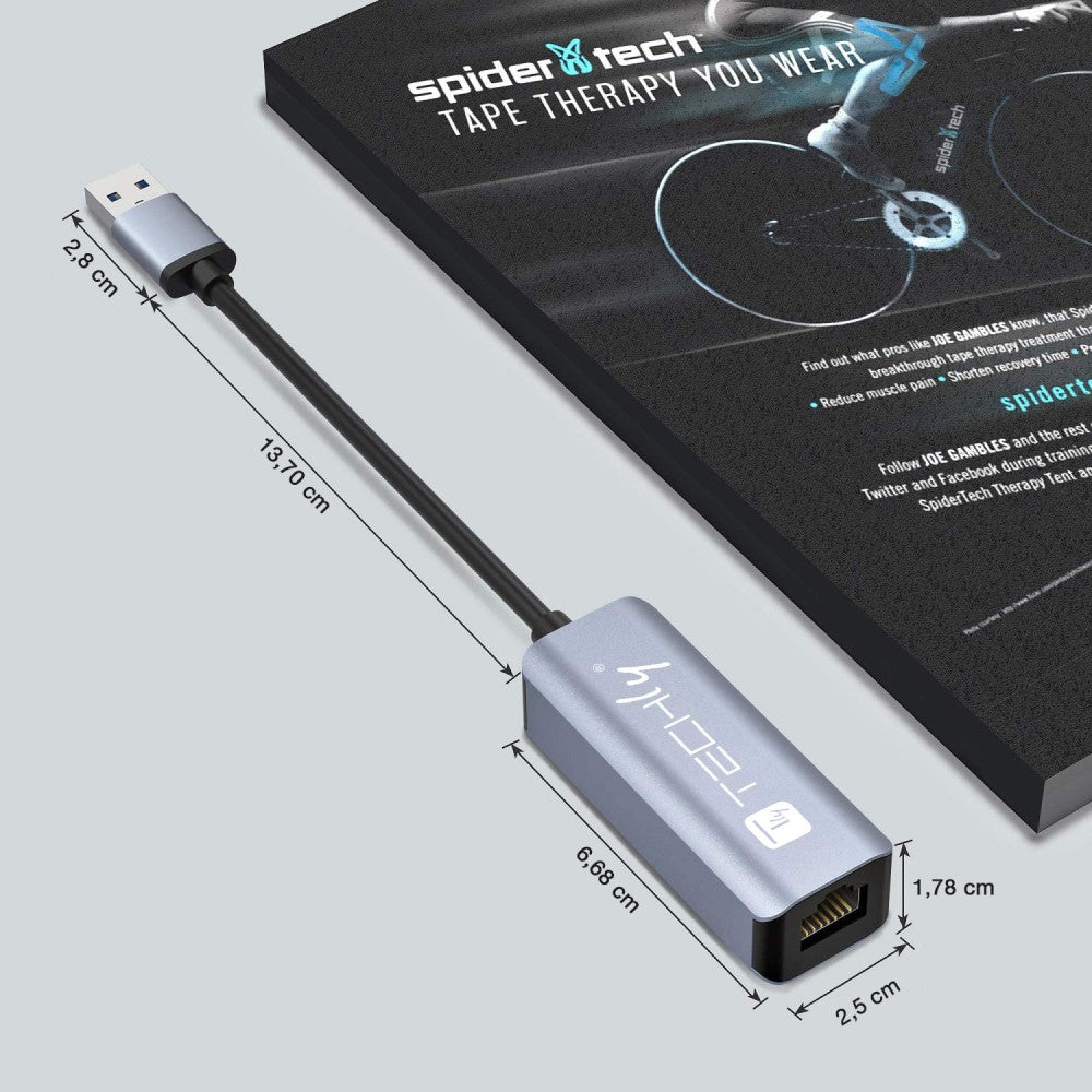 Techly IDATA USB-ETGIGA-AA Carte réseau/Adaptateur USB-A 3.0 vers RJ45 Gigabit