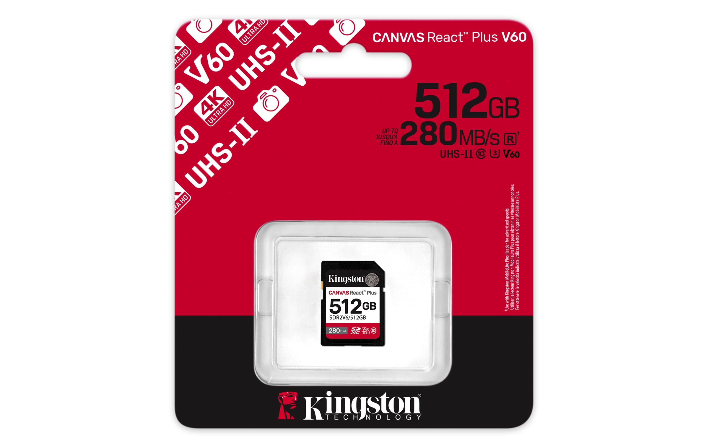 KINGSTON 512Go Canvas React Plus SDXC UHS-II 280R/150W U3 V60 for Full HD/4K