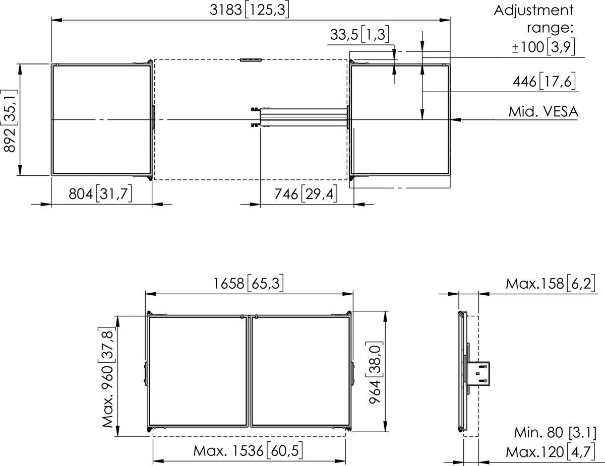 VOGEL S Kit tableau blanc 65" RISE WBS65