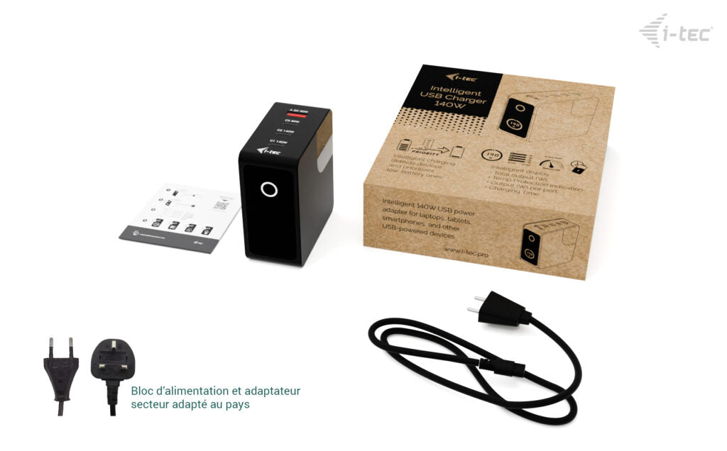 I-TEC 140W Intelligent Multiport USB Charger 3x USB-C 1x USB-A LCD display