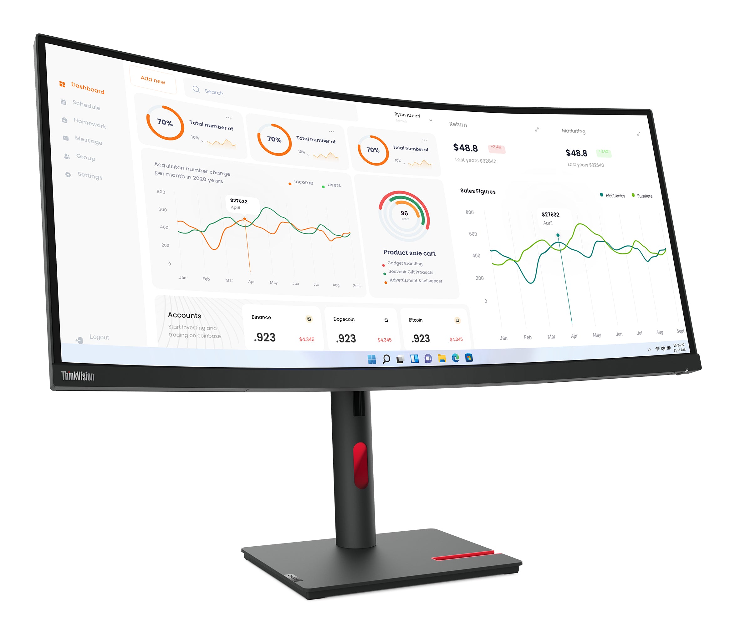 LENOVO T34w-30 34p WQHD VA 21:9 Monitor HDMI DP