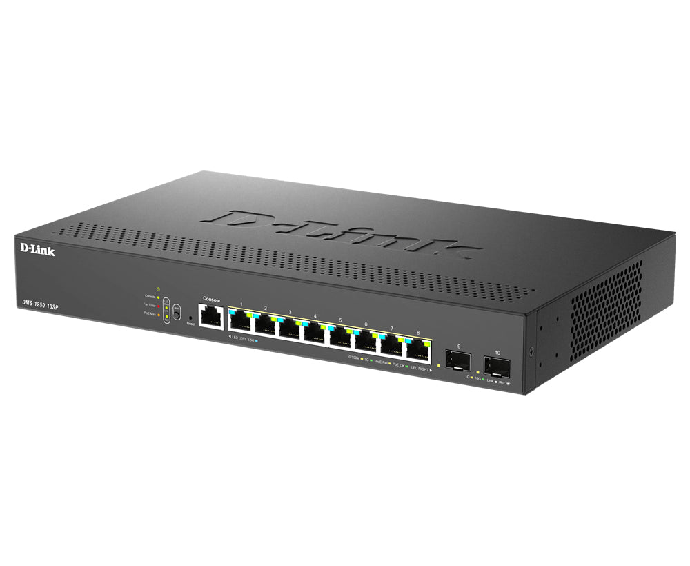 D-LINK Smart+ L2+ 8 ports 2.5 GbE PoE+ and 2 ports 10 GbE SFP+ - Budget PoE 240 W