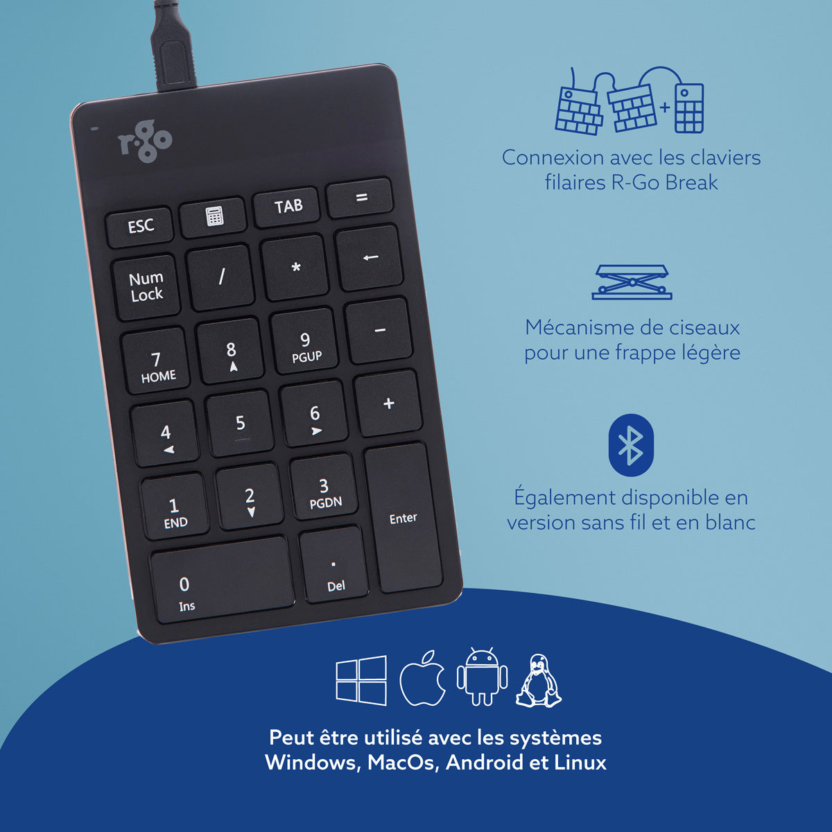 R-GO TOOLS Pavé numérique Numpad Break, filaire noir