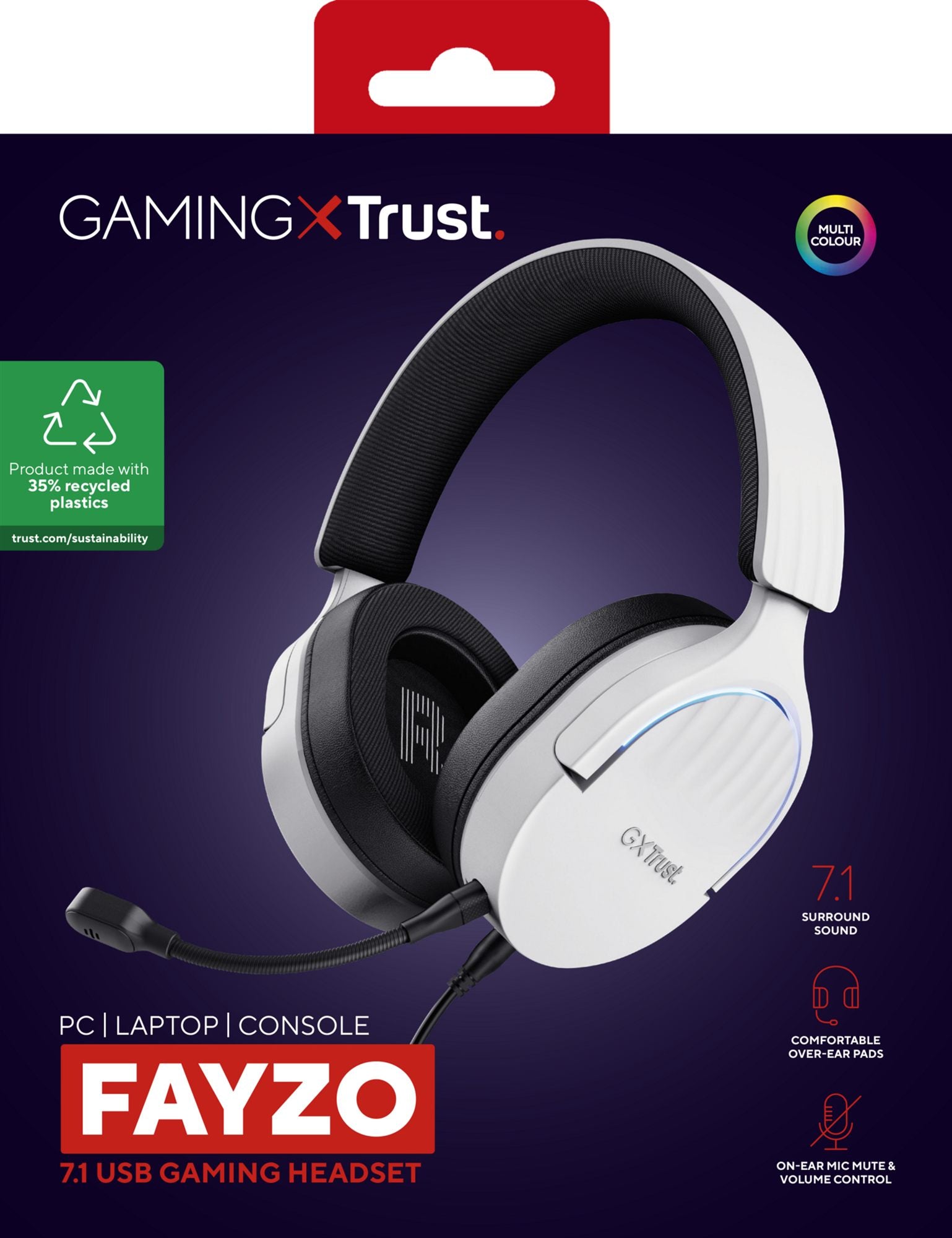 TRUST Casque micro FAYZO 7.1 USB pour PC & Console - White