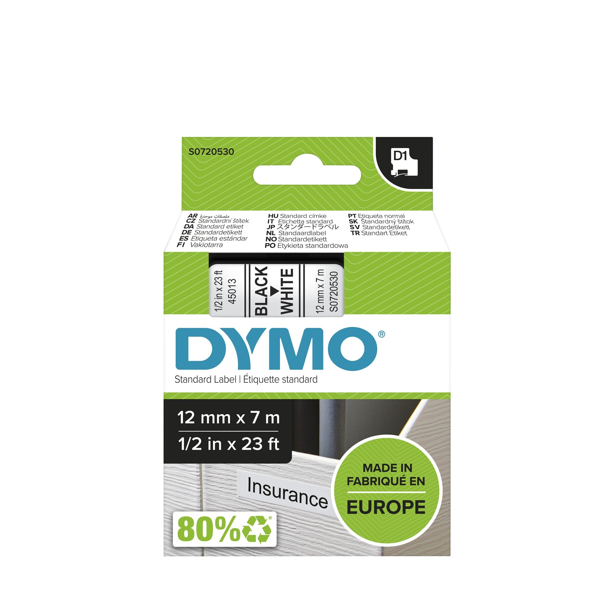 DYMO Ruban D1 - 12 mm noir sur blanc