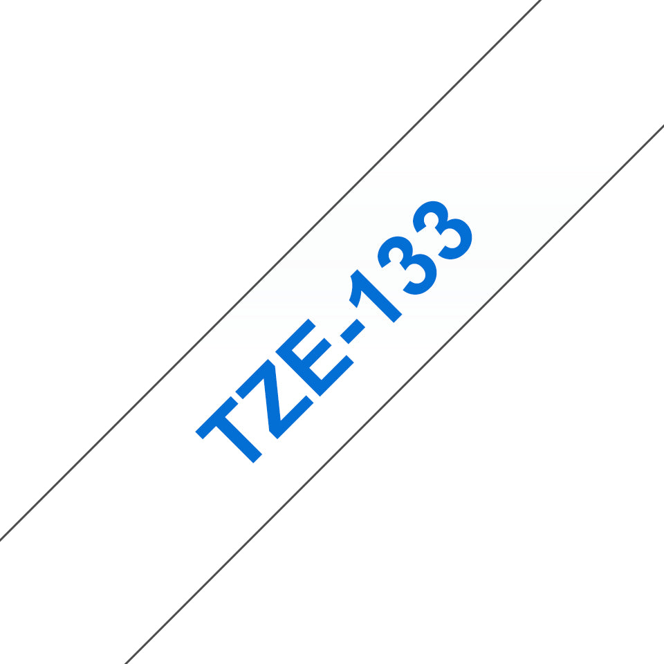 BROTHER Ruban TZe133 12mm Bleu sur fond Transparent Laminé 8M