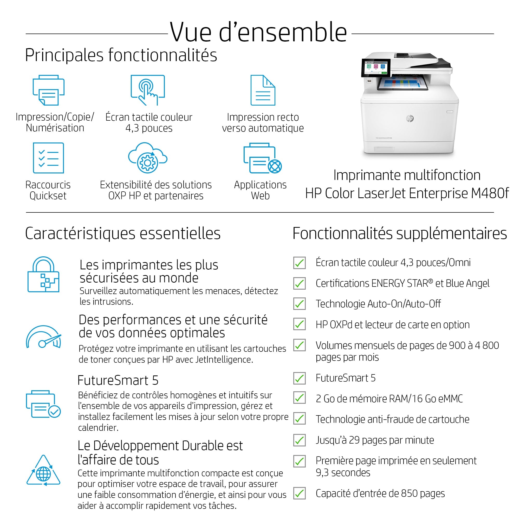 HP Color LaserJet Enterprise MFP M480f MFP colour laser A4 27ppm Copy 27ppm Print 300sheets USB LAN