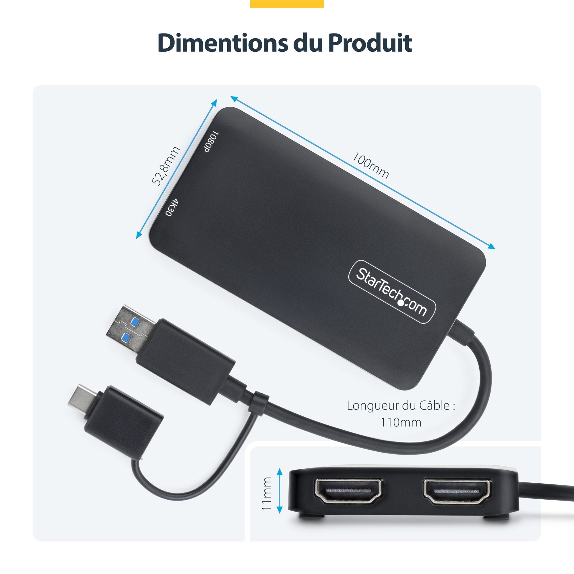 USB to Dual HDMI Adapter 4K30Hz+1080p