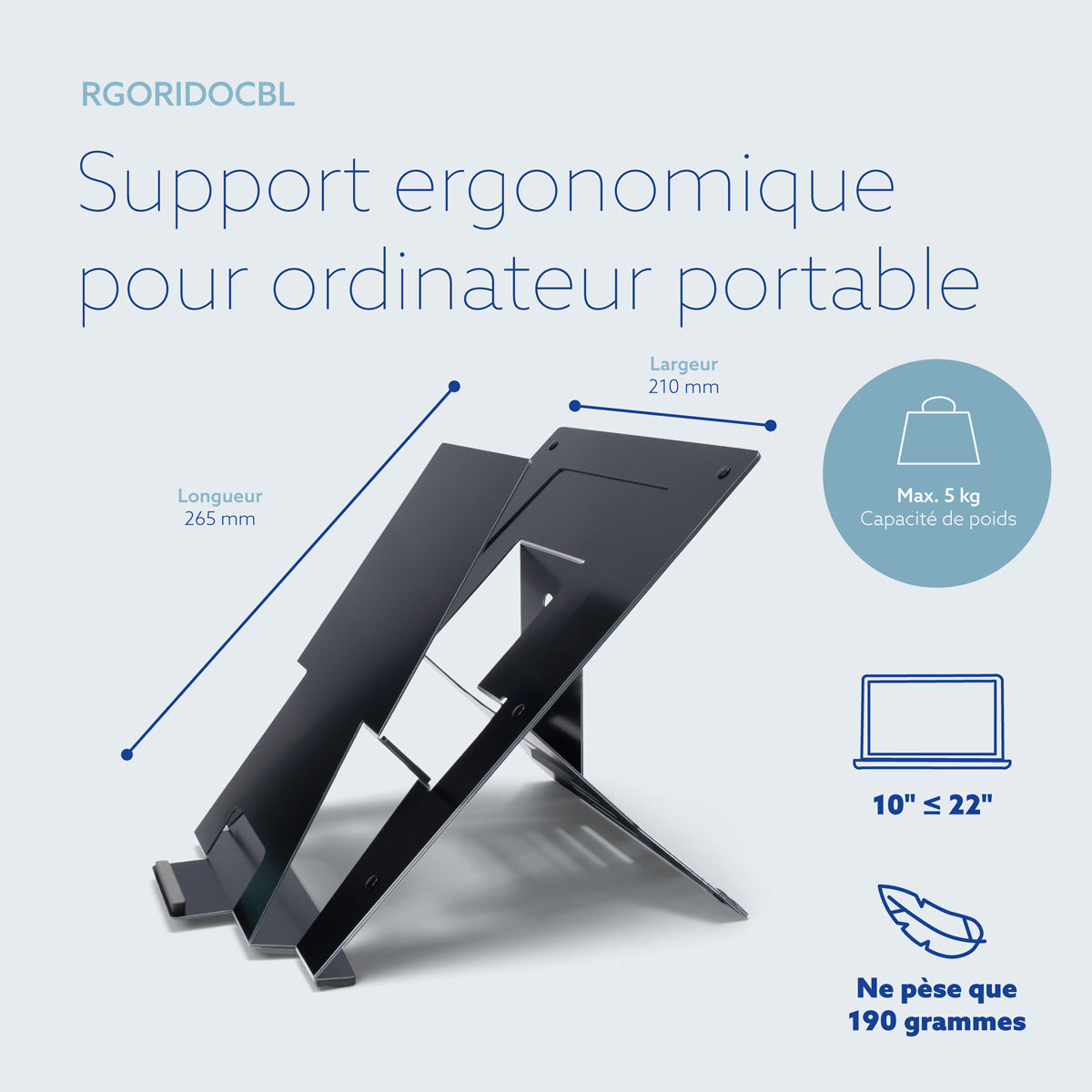 R-GO TOOLS Support pour PC portable Riser Document, noir