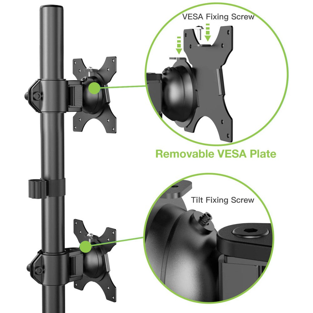 "Techly ICA-LCD 2520V Support de bureau vertical pour 2 moniteurs 13-27"" LCD 10kg"