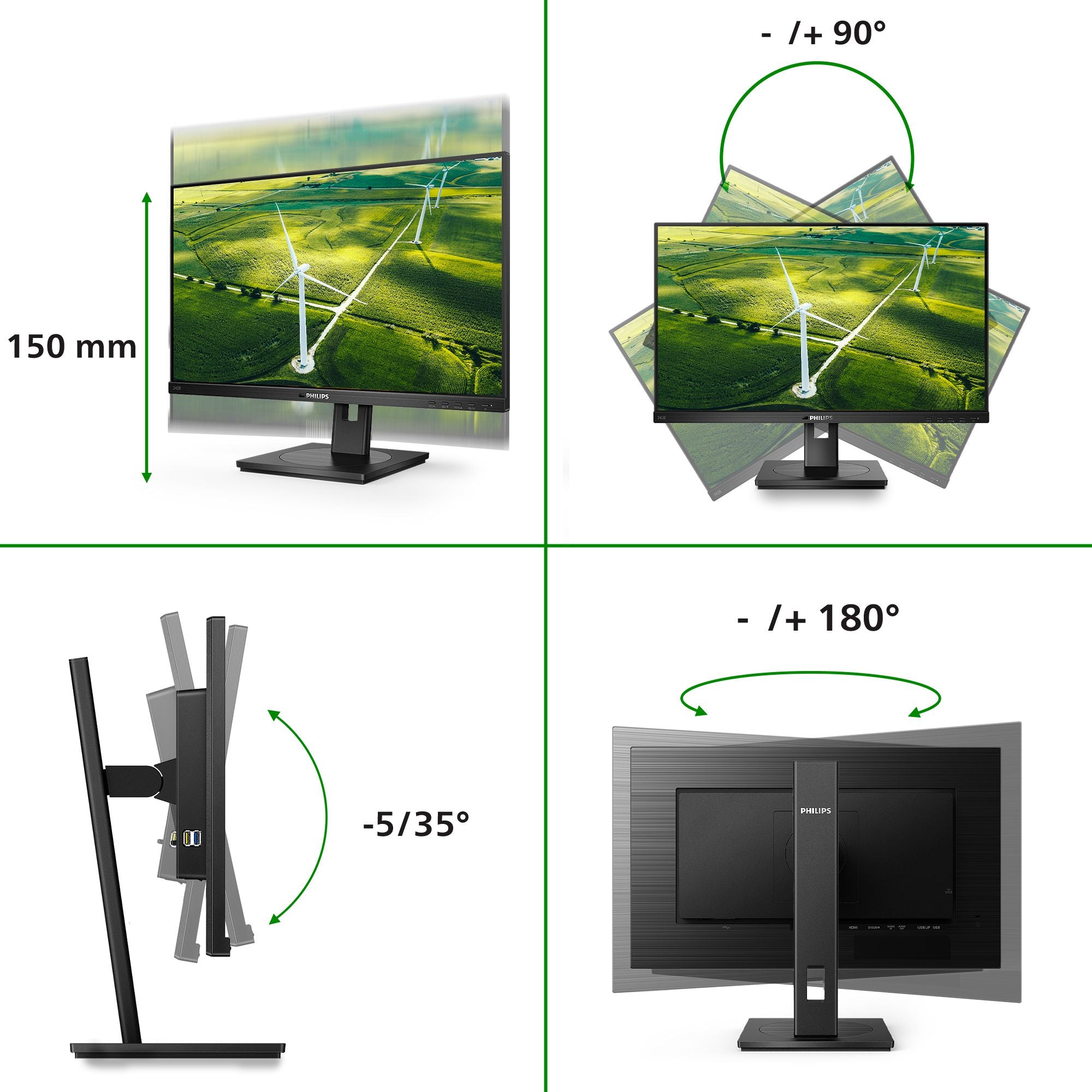 PHILIPS 242B1G/00 23.8p IPS FHD 1920x1080 1000:1 250cd/m2 75Hz 4ms D-Sub DVI HDMI 1xUSB-B 4xUSB 3.2