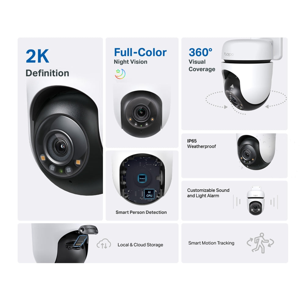 TP-LINK Outdoor Pan/Tilt Security WiFi Camera 2K Resolution-With The Resolution of 2304x1296px