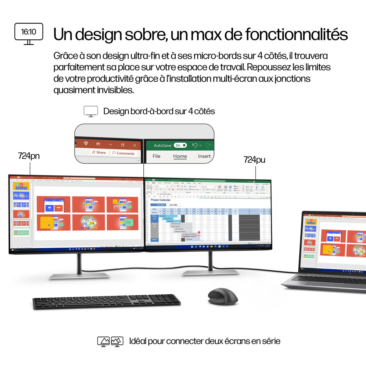 HP Series 7 Pro 24 inch WUXGA Monitor - 724pn écran plat de PC 61 cm (24") 1920 x 1200 pixels LCD Noir, Argent