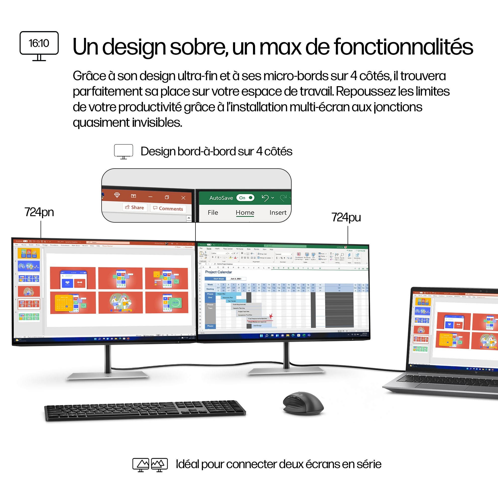 "HP Series 7 Pro 24 inch WUXGA Monitor - 724pn PVC Free écran plat de PC 61 cm (24"") 1920 x 1200 pixels LCD Argent"